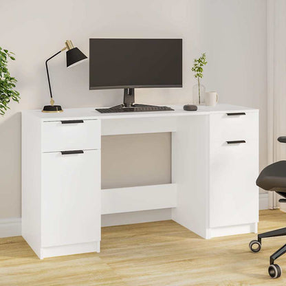 Desk with Side Cabinet Engineered Wood White