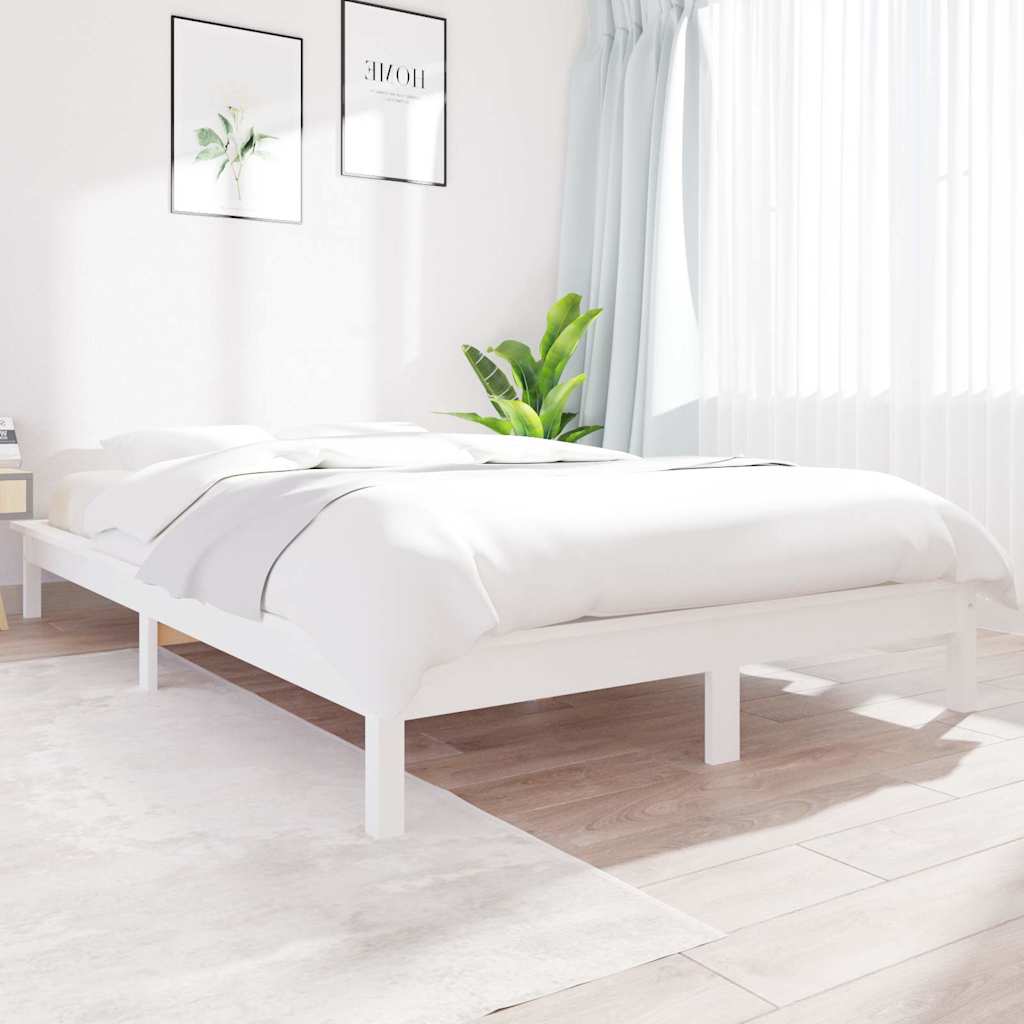 Bed Frame without Mattress Solid Wood Pine Length 190 cm White 140 cm