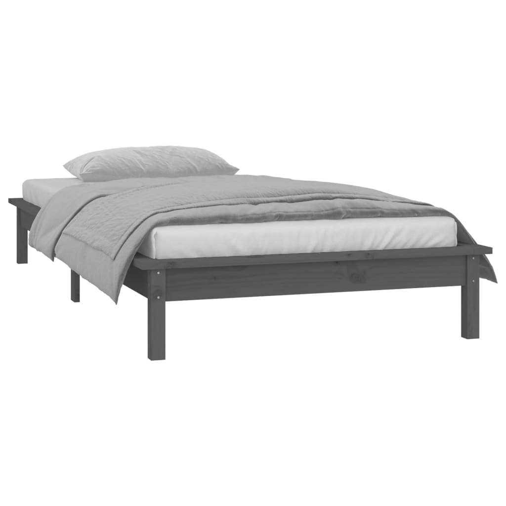 vidaXL LED Bed Frame Grey 100x200 cm Solid Wood