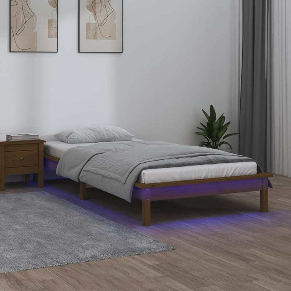 vidaXL LED Bed Frame without Mattress Solid Wood Length 200 cm Honey Brown