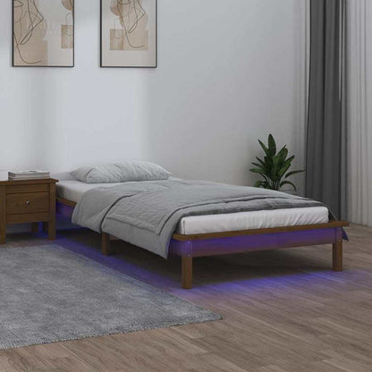 LED Bed Frame without Mattress Solid Wood Length 200 cm Honey Brown 100 cm