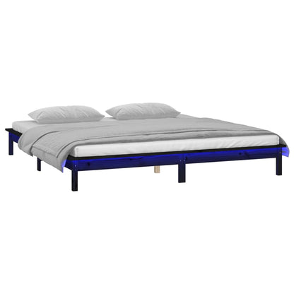 vidaXL LED Bed Frame Black 160x200 cm Solid Wood