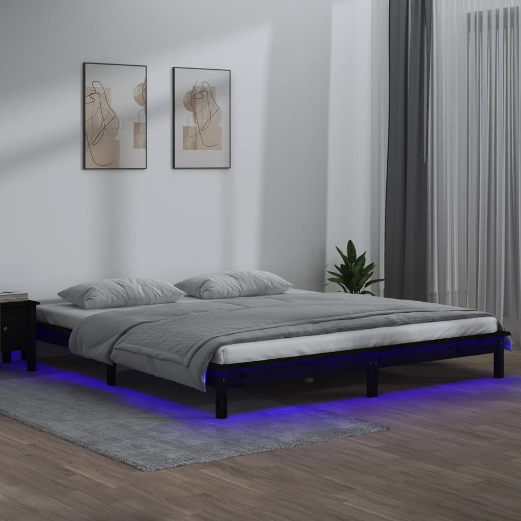 vidaXL LED Bed Frame Black 160x200 cm Solid Wood