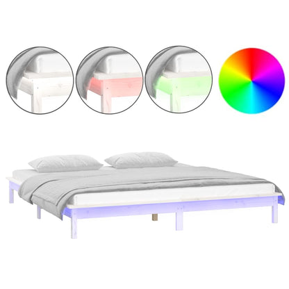 vidaXL LED Bed Frame White 180x200 cm Super King Size Solid Wood