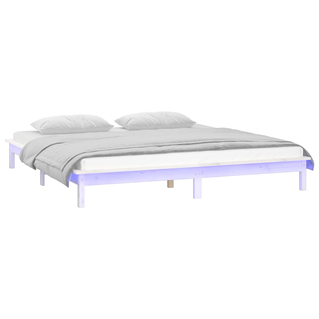 vidaXL LED Bed Frame White 180x200 cm Super King Size Solid Wood