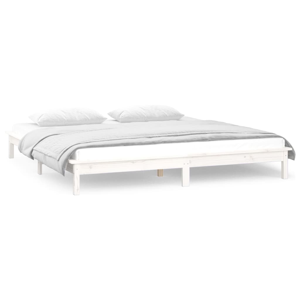 vidaXL LED Bed Frame White 180x200 cm Super King Size Solid Wood