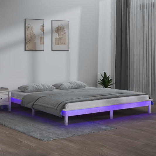 vidaXL LED Bed Frame White 180x200 cm Super King Size Solid Wood