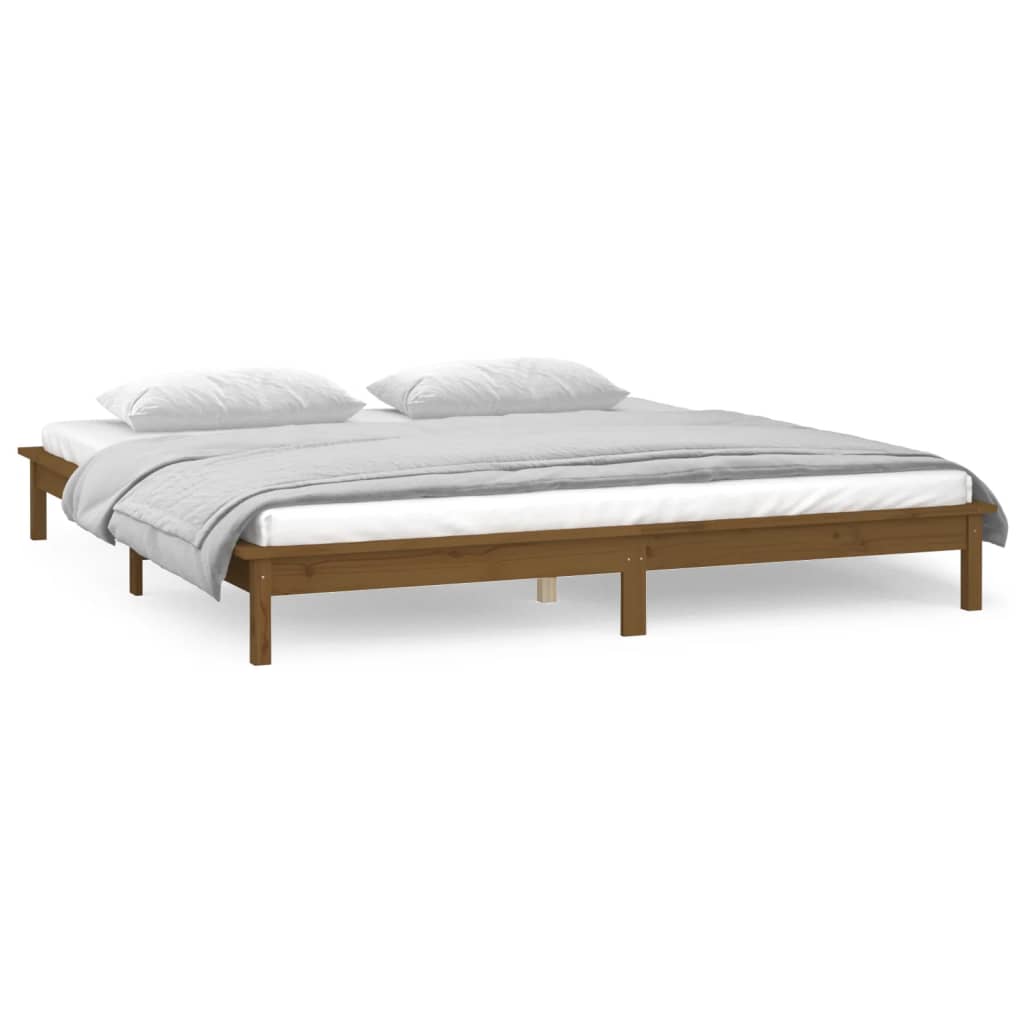 vidaXL LED Bed Frame Honey Brown 200x200 cm Solid Wood