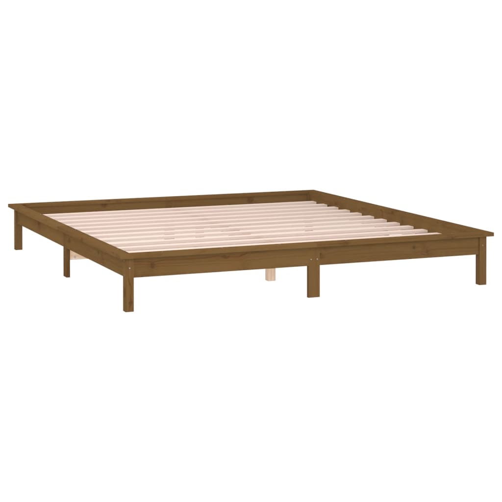 vidaXL LED Bed Frame Honey Brown 200x200 cm Solid Wood