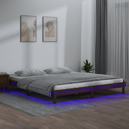 vidaXL LED Bed Frame Honey Brown 200x200 cm Solid Wood