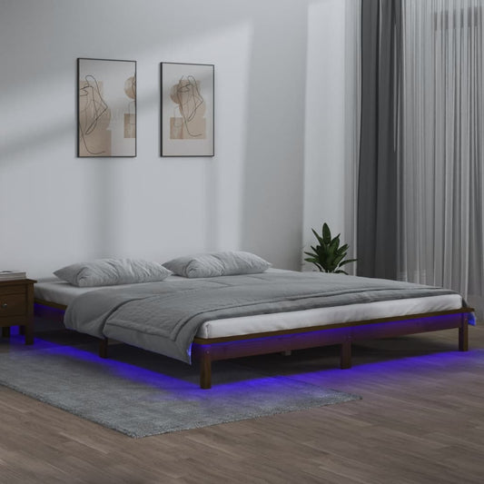 vidaXL LED Bed Frame Honey Brown 200x200 cm Solid Wood