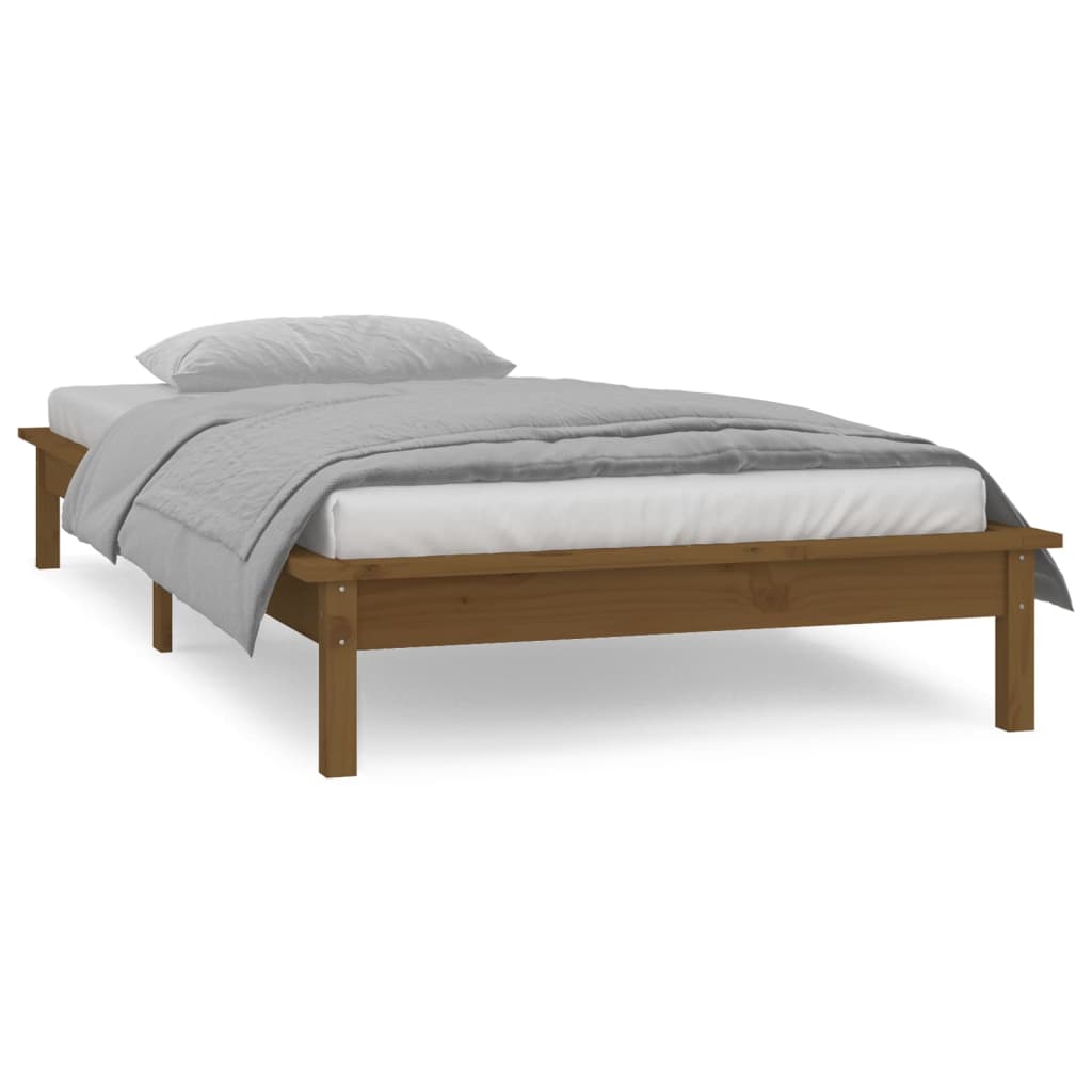 vidaXL LED Bed Frame Honey Brown 75x190cm Small Single Solid Wood