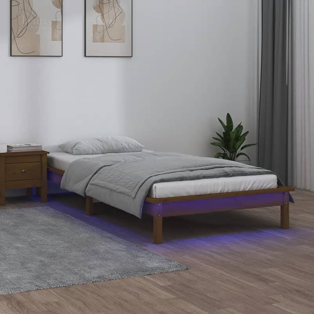 vidaXL LED Bed Frame Honey Brown 75x190cm Small Single Solid Wood