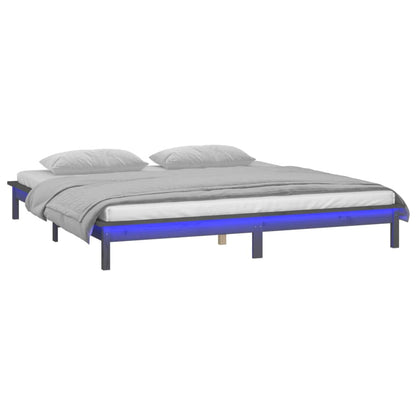 vidaXL LED Bed Frame Grey 120x190 cm Small Double Solid Wood