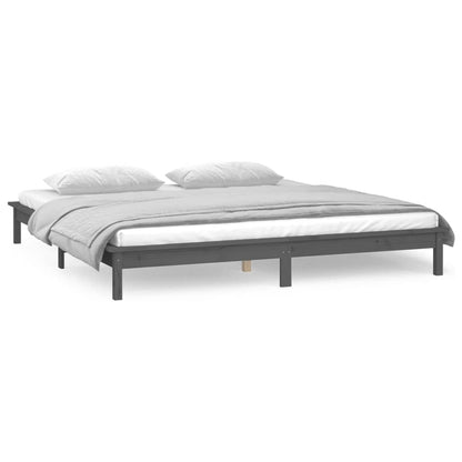 vidaXL LED Bed Frame Grey 120x190 cm Small Double Solid Wood