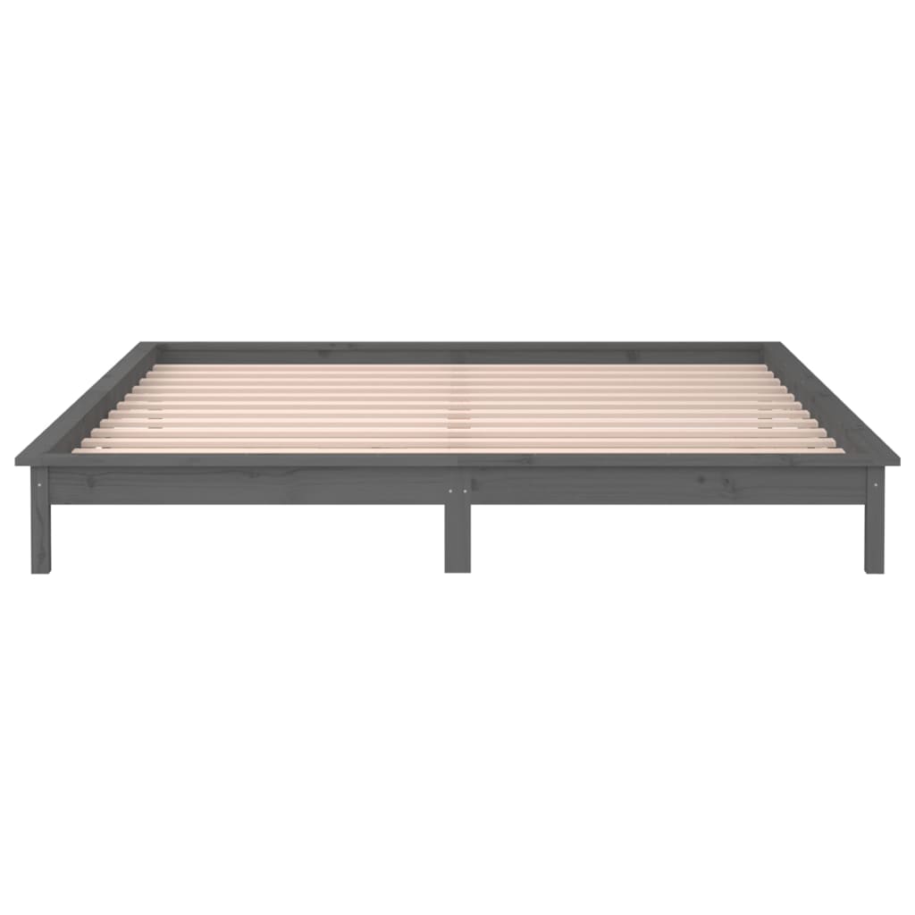 vidaXL LED Bed Frame Grey 120x190 cm Small Double Solid Wood