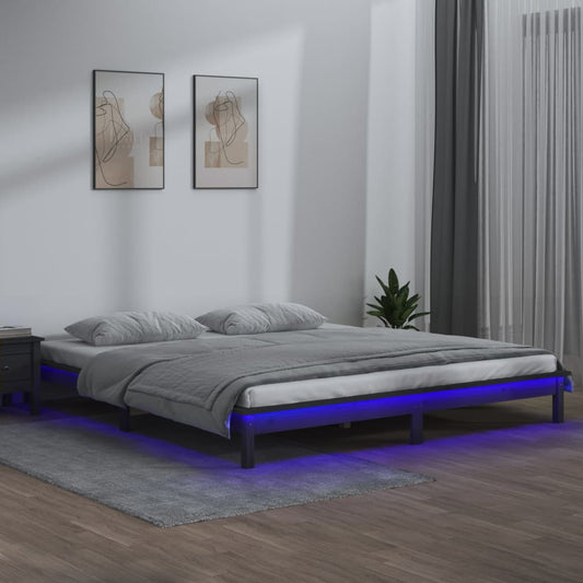 vidaXL LED Bed Frame Grey 120x190 cm Small Double Solid Wood