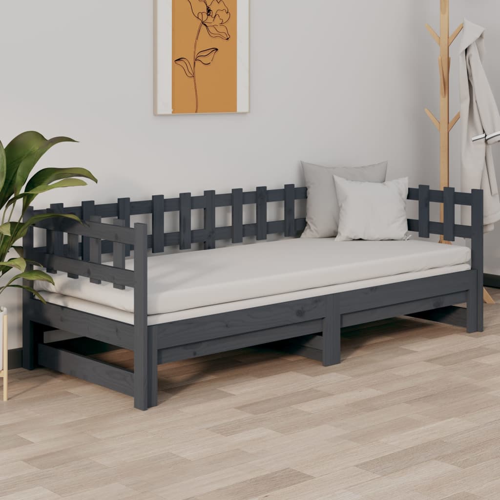 vidaXL Pull-out Day Bed Grey 2x(90x200) cm Solid Wood Pine