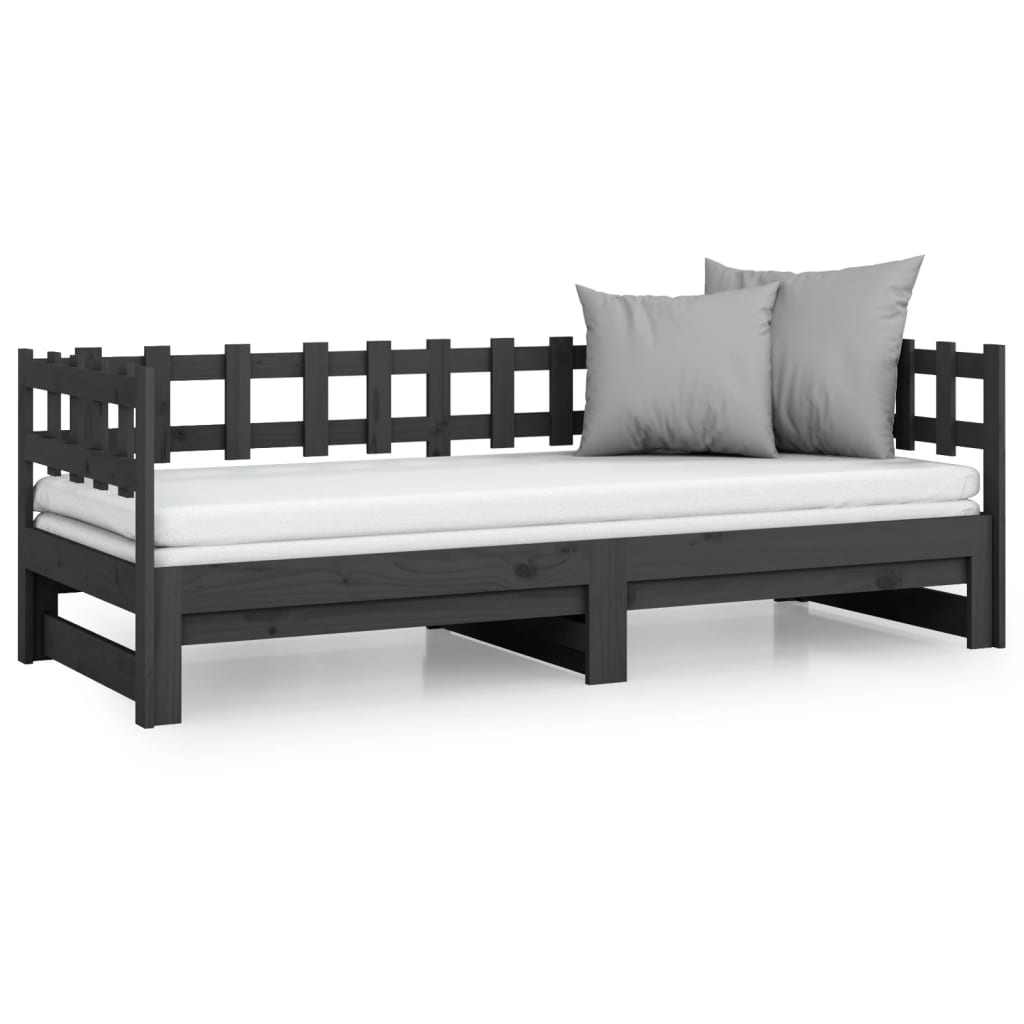 vidaXL Pull-out Day Bed Grey 2x(90x200) cm Solid Wood Pine