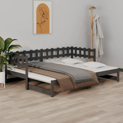 vidaXL Pull-out Day Bed Grey 2x(90x200) cm Solid Wood Pine