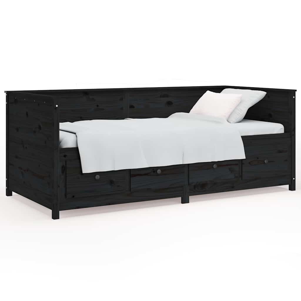 Day Bed without Mattress Solid Wood Pine Black 90 cm 190 cm