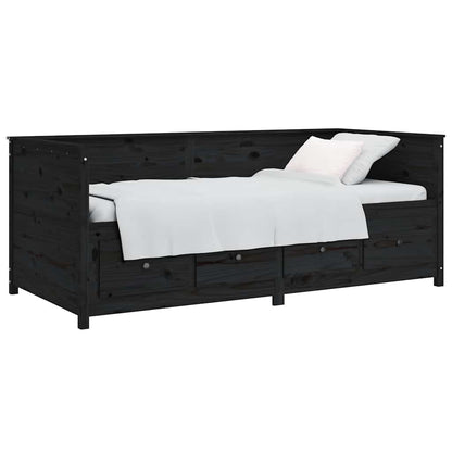 Day Bed without Mattress Solid Wood Pine Black 90 cm 190 cm