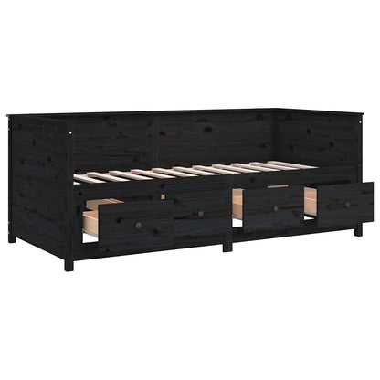 Day Bed without Mattress Solid Wood Pine Black 90 cm 190 cm