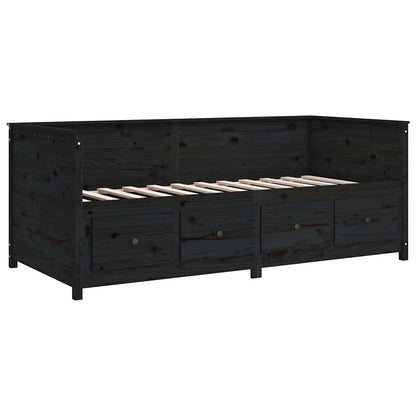Day Bed without Mattress Solid Wood Pine Black 90 cm 190 cm