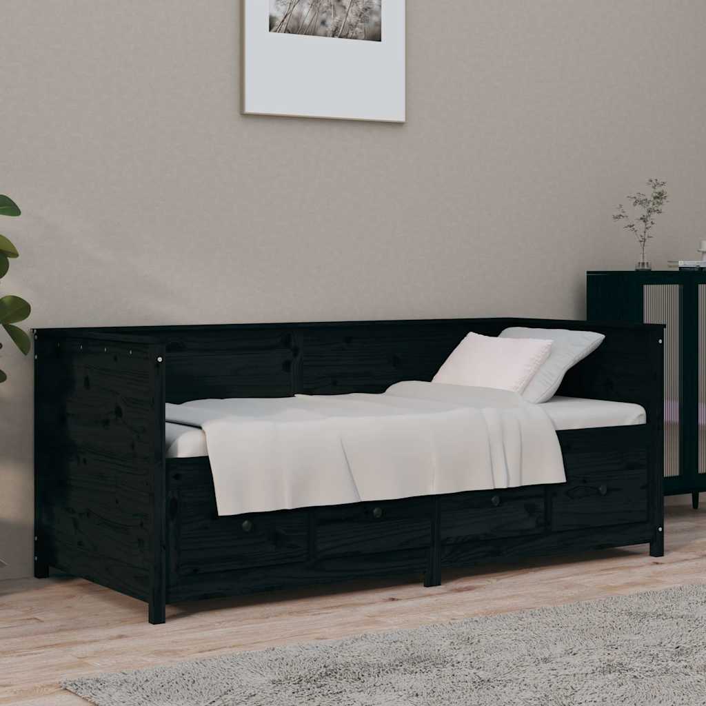Day Bed without Mattress Solid Wood Pine Black 90 cm 190 cm