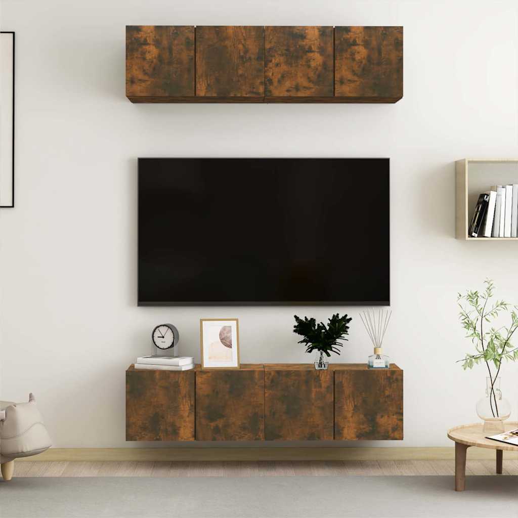 4 Piece Wall-mounted TV Cabinet Set 100x30x30 cm Smoked oak 60 cm