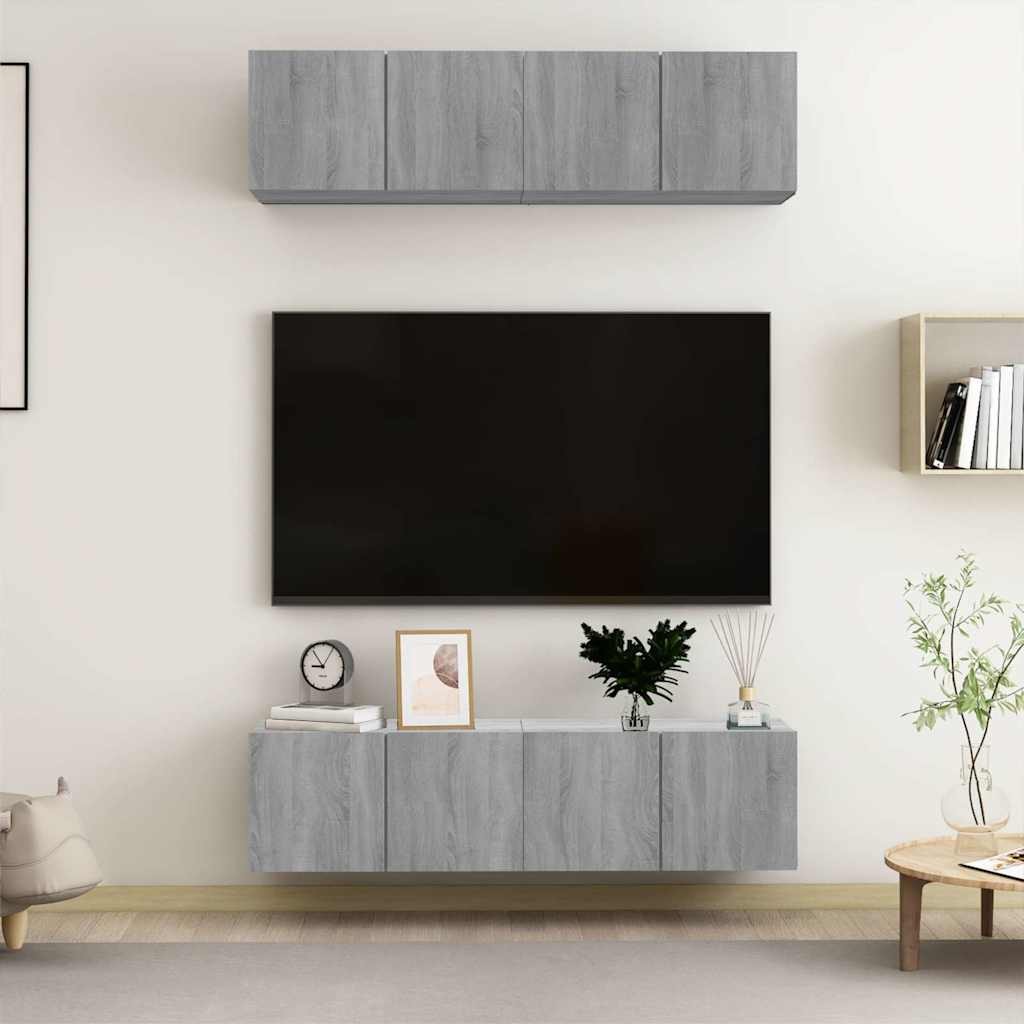 4 Piece Wall-mounted TV Cabinet Set 100x30x30 cm Grey sonoma 60 cm
