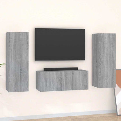 3 Piece TV Cabinet Set Engineered Wood Width 80 cm Grey sonoma