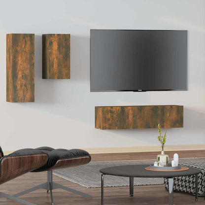 4 Piece TV Cabinet Set Engineered Wood Width 60 cm Smoked oak