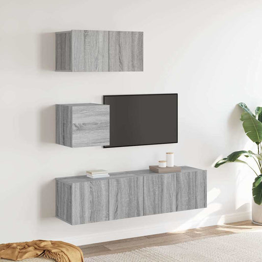 4 Piece TV Cabinet Set Engineered Wood Width 60 cm Grey sonoma