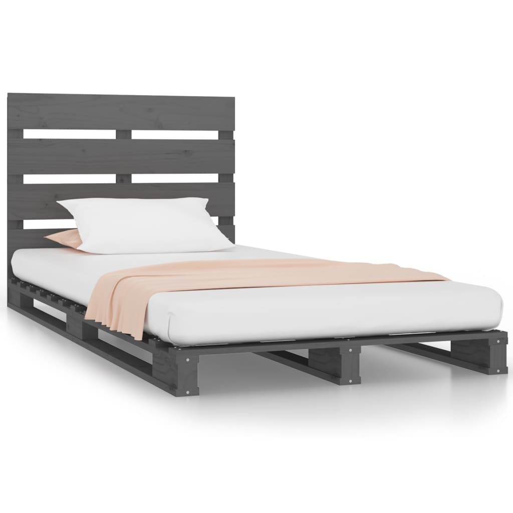 vidaXL Bed Frame Grey 75x190 cm Small Single Solid Wood Pine