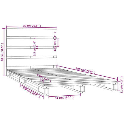 vidaXL Bed Frame Grey 75x190 cm Small Single Solid Wood Pine