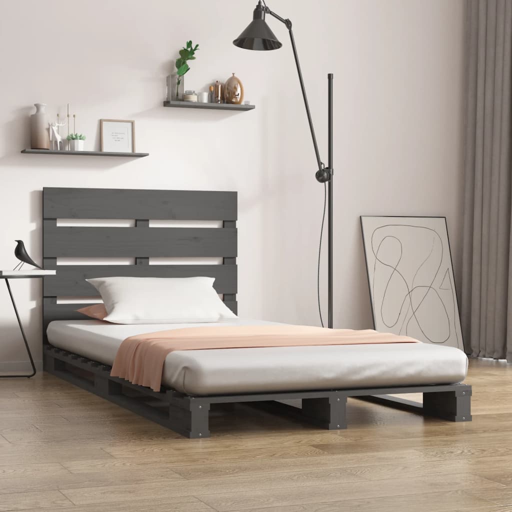 vidaXL Bed Frame Grey 75x190 cm Small Single Solid Wood Pine