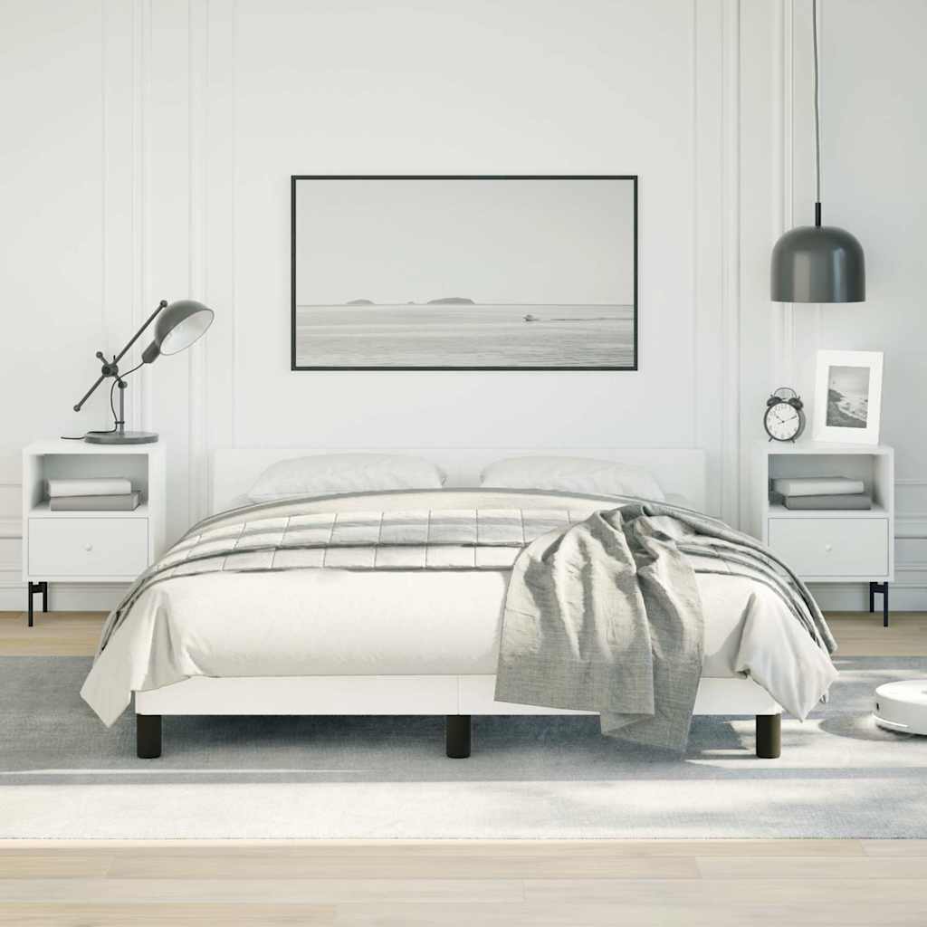 Bed Frame without Mattress Faux Leather White Queen