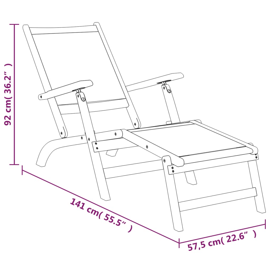 vidaXL Outdoor Deck Chairs with Table Solid Wood Acacia and Textilene