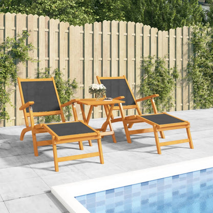 vidaXL Outdoor Deck Chairs with Table Solid Wood Acacia and Textilene