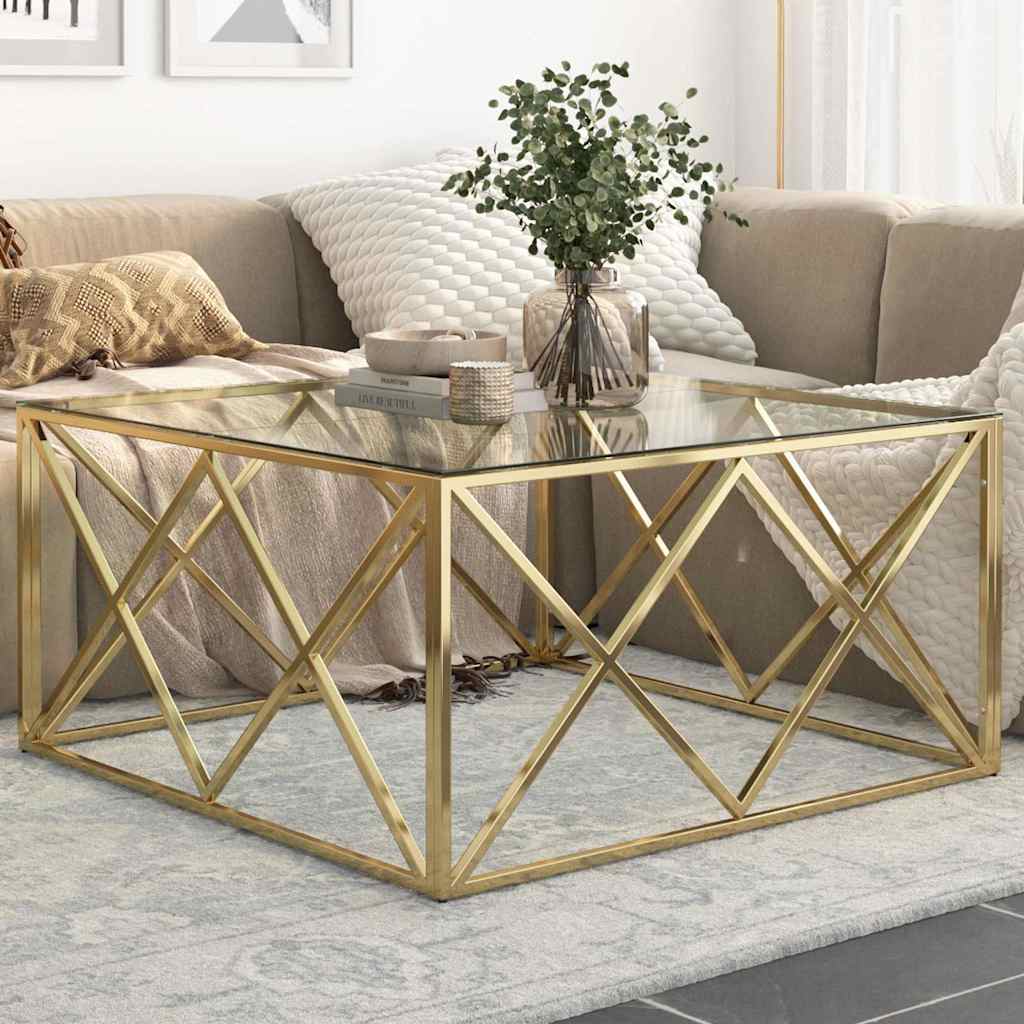 Coffee Table Stainless Steel and Tempered Gold