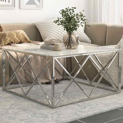 Coffee Table Stainless Steel and Tempered Silver and white