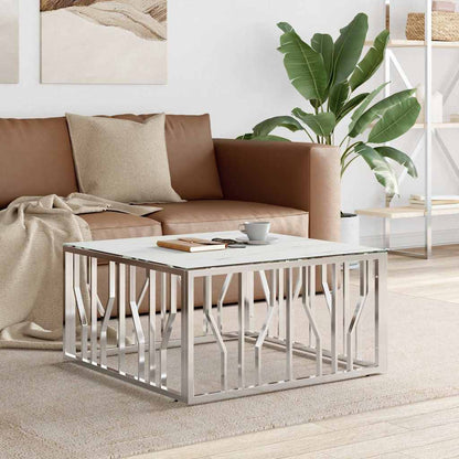 Coffee Table 80x80x40 cm Stainless Steel Silver and white