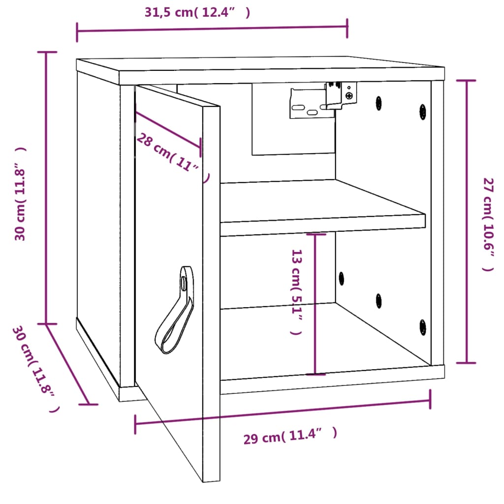 vidaXL Wall Cabinets 2 pcs Grey 31.5x30x30 cm Solid Wood Pine