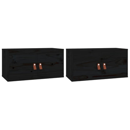 vidaXL Wall Cabinets 2 pcs Black 60x30x30 cm Solid Wood Pine