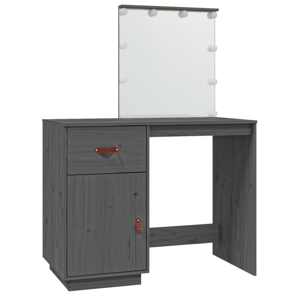 vidaXL Dressing Table with LED Grey 95x50x133.5 cm Solid Wood Pine