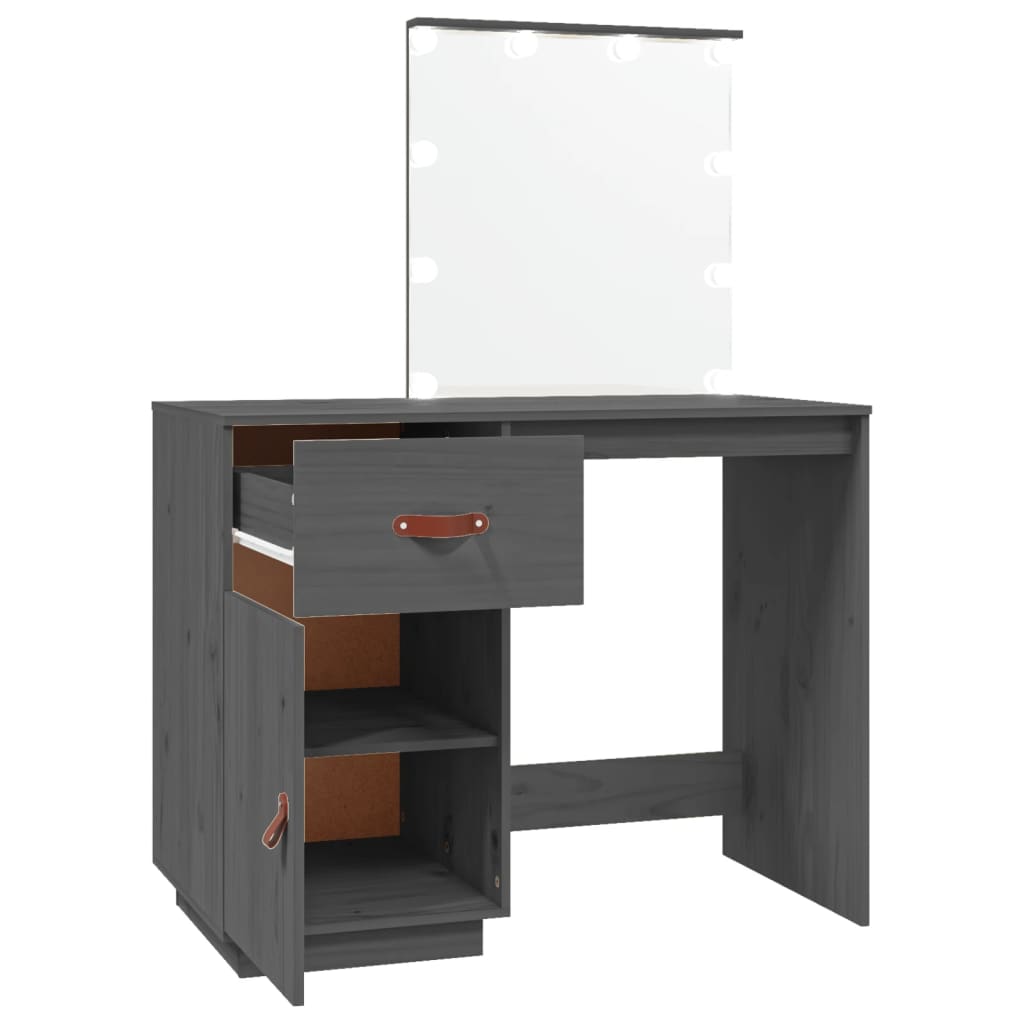 vidaXL Dressing Table with LED Grey 95x50x133.5 cm Solid Wood Pine