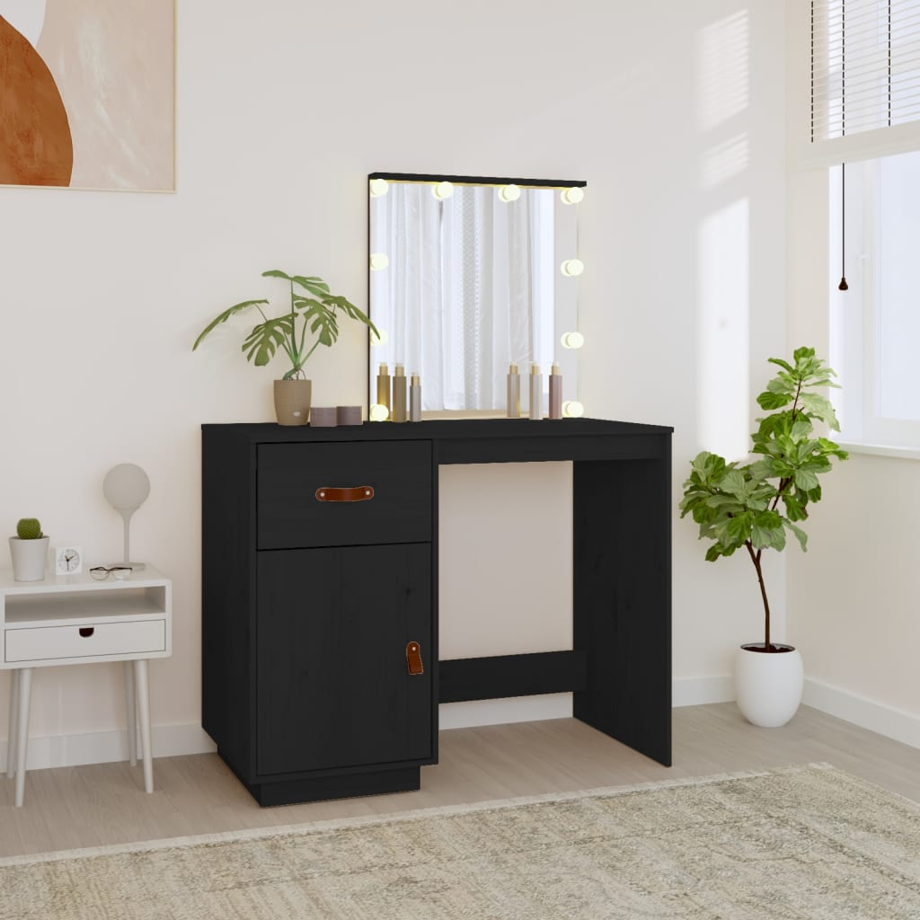 vidaXL Dressing Table with LED Black 95x50x133.5 cm Solid Wood Pine