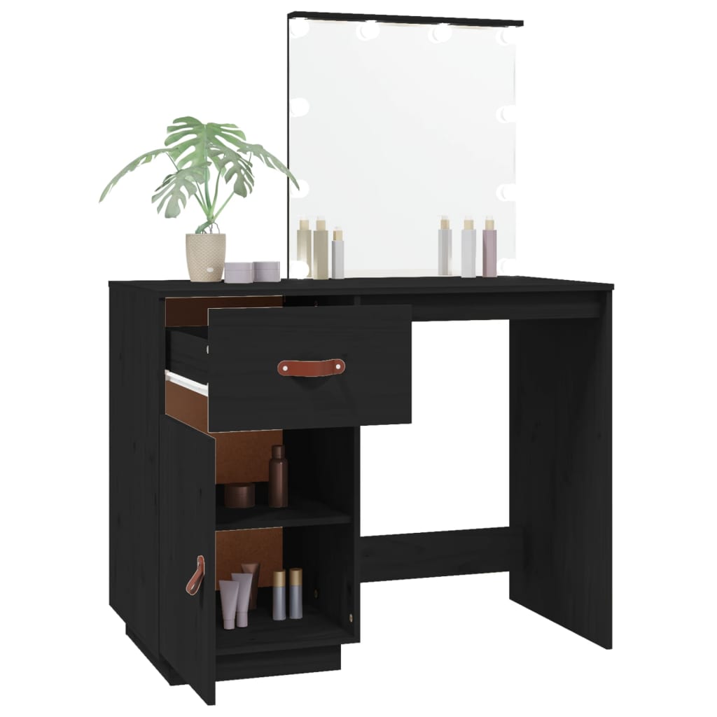 vidaXL Dressing Table with LED Black 95x50x133.5 cm Solid Wood Pine