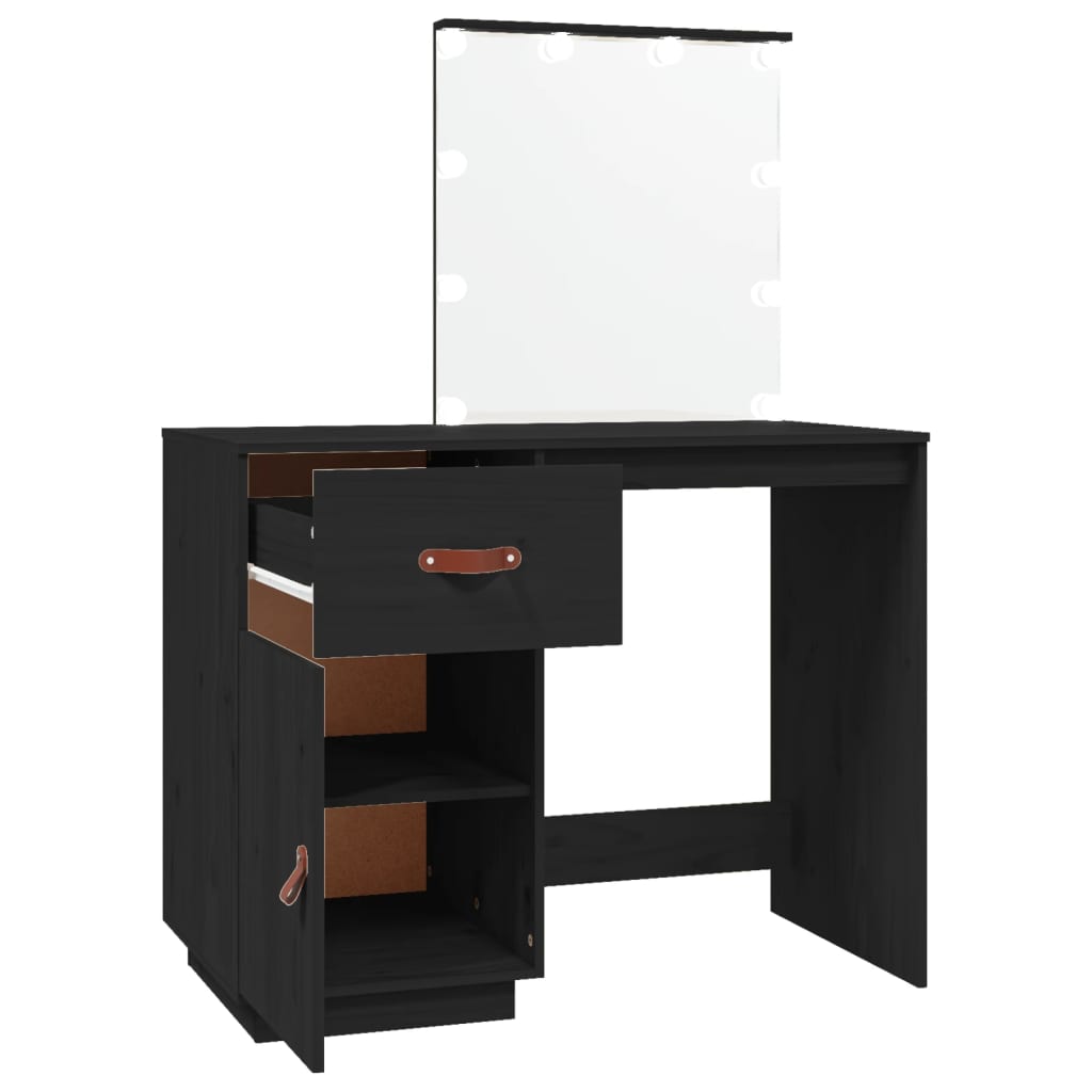 vidaXL Dressing Table with LED Black 95x50x133.5 cm Solid Wood Pine